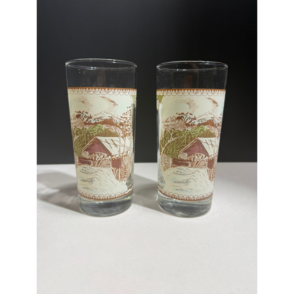Johnson Bros. Friendly Village Vintage Covered Bridge Winter Set of 2 Tumblers